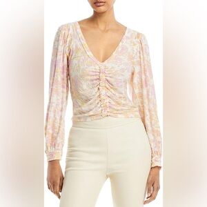 Free People long sleeve shirt in white with pink & yellow flowers - size small